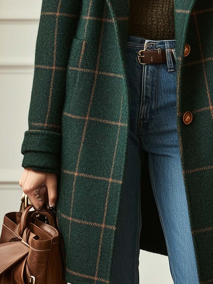 Dames Retro Revers Ruit Tweed Jas