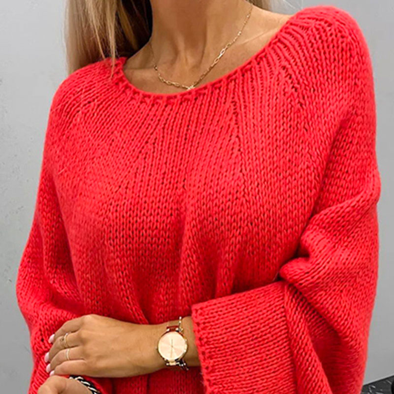 Dames Oversized Gebreide Trui met Ronde Hals en Relaxed Fit