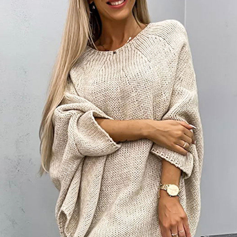 Dames Oversized Gebreide Trui met Ronde Hals en Relaxed Fit