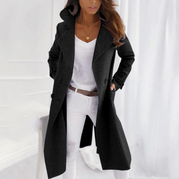 Dames Lange Coat met Kraag en Knoopsluiting